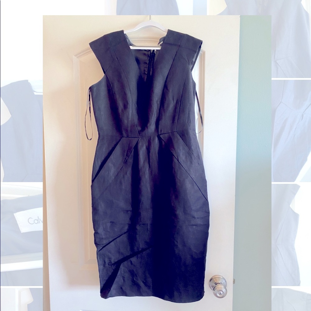 Calvin Klein NWOT linen v-neck sleeveless black dress